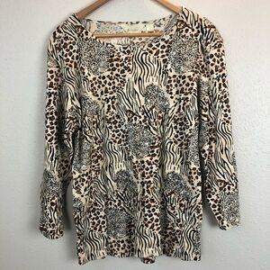 NWT Passports Animal Print Long Sleeve Top Size M